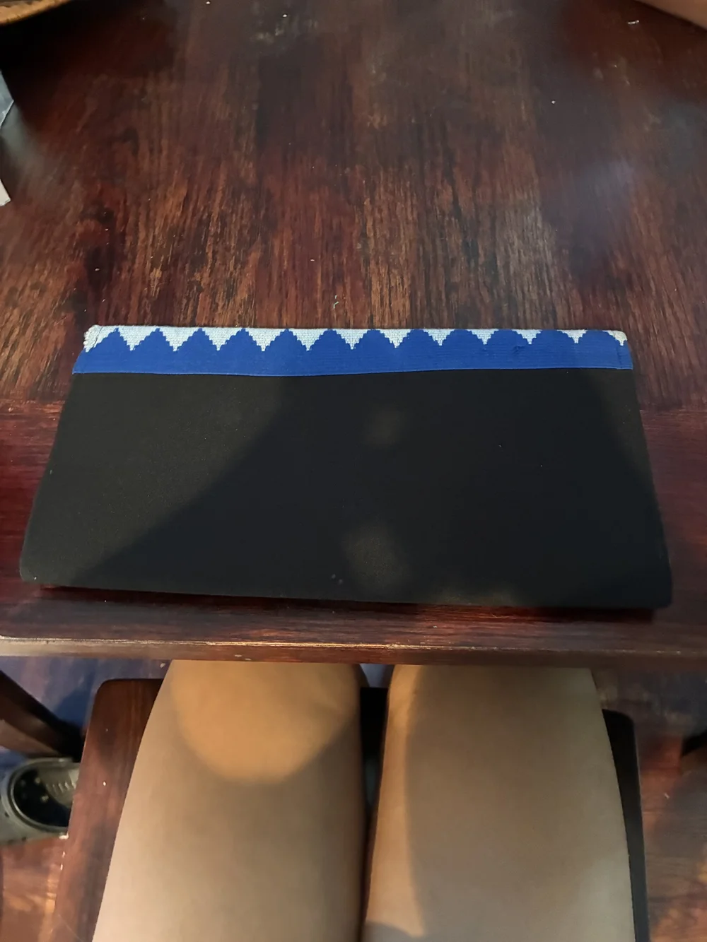 Stylish Black Envelope Clutch with Blue Chevron Accent